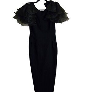 Stunning Formal Wiggle Maxi Dress Unique Ruffled Rhinestone Embellished Size 12